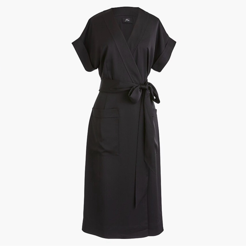 NWT J. Crew Navy Blue Short Sleeve Wrap Dress Satin Crepe Size 2X
